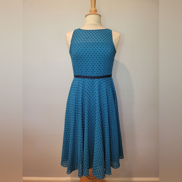 Hobbs London Della Fit & Flare Polka Dot Chiffon Dress SZ 6 - Picture 1 of 8